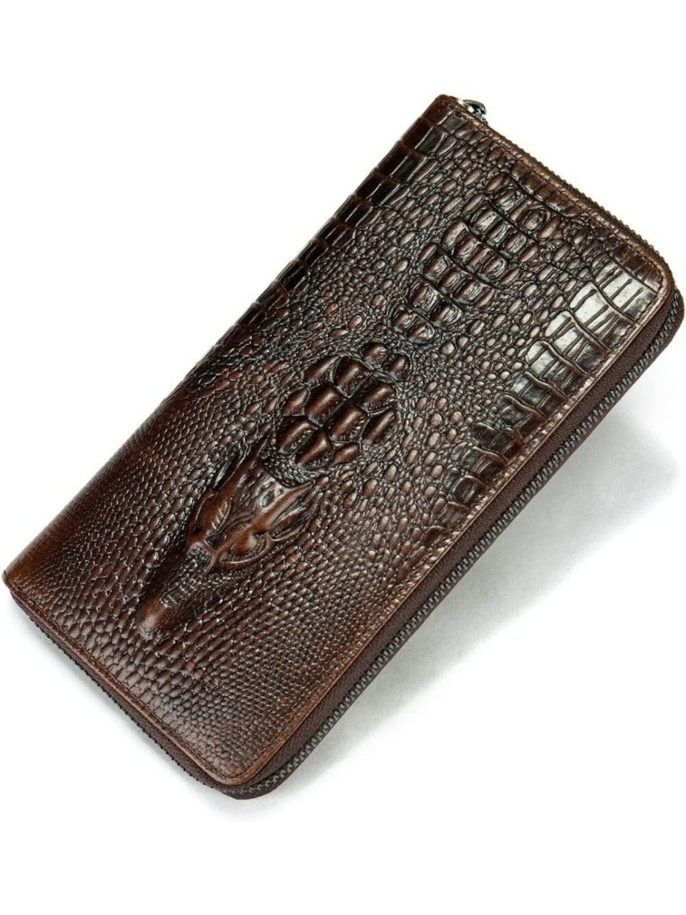 Stylish Genuine Leather Long Wallet for Men - Zip Around Checkbook & Card Holder